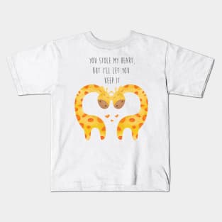 Giraffe Couple With Heart - You stole my hear but I will let you keep it - Happy Valentines Day Kids T-Shirt